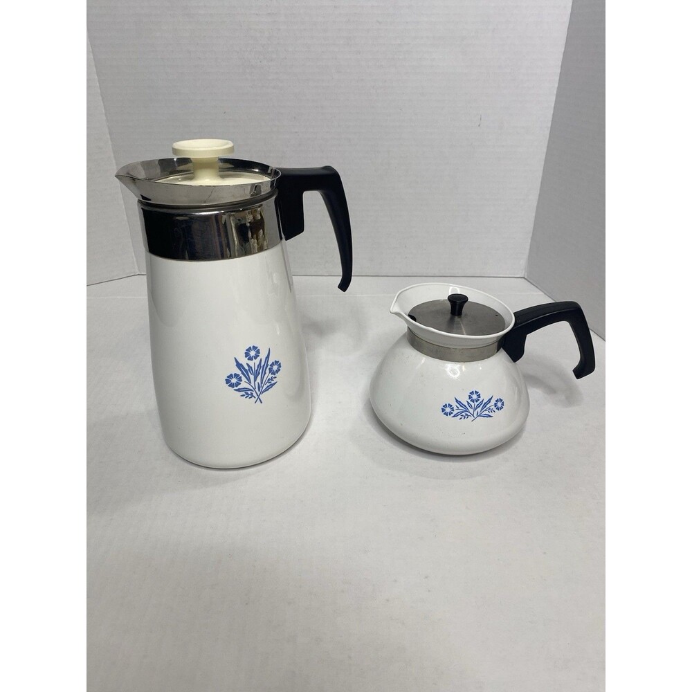 Corelle Ware Blue Cornflower Stove Top Set Of 2 Coffee Tea Pot 9 Cup And 6 Cup